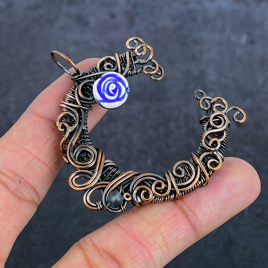C Look Gemstone Copper Wire Wrap Jewelry Pendant 2.56"