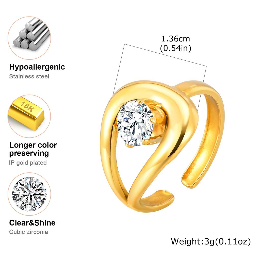 Fashion Stainless Steel Open Ring Minimalist for Women, Unique Adjustable Geometric Stacking Ring Gold Plated Waterproof Jewelry