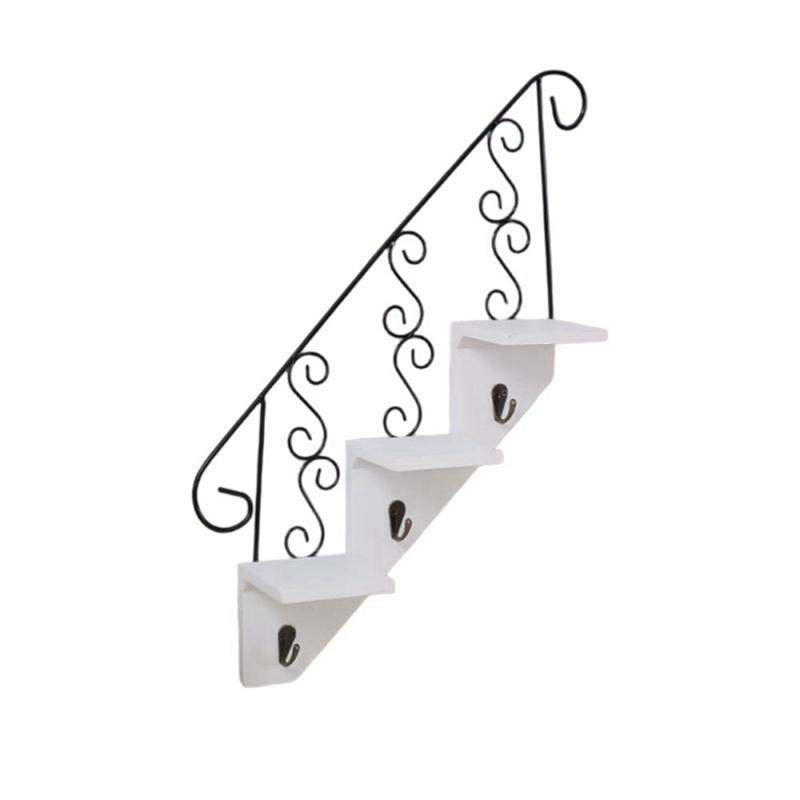 Wrought Iron Wall-Mounted Shelving Unit with Hooks
