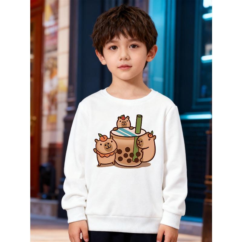 European sizes Kids' Fashion Sweatshirt,  Round Neck Pullover with Cartoon Print, Suitable for Daily Casual Wear and Outdoor Activities