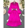 Accessible Luxury Sanzhai Ruched Long Sleeves Glossy Dress Dress