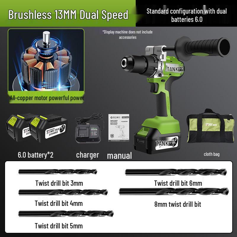 Rechargeable Brushless Electric Hand Drill & Screwdriver with Lithium Battery