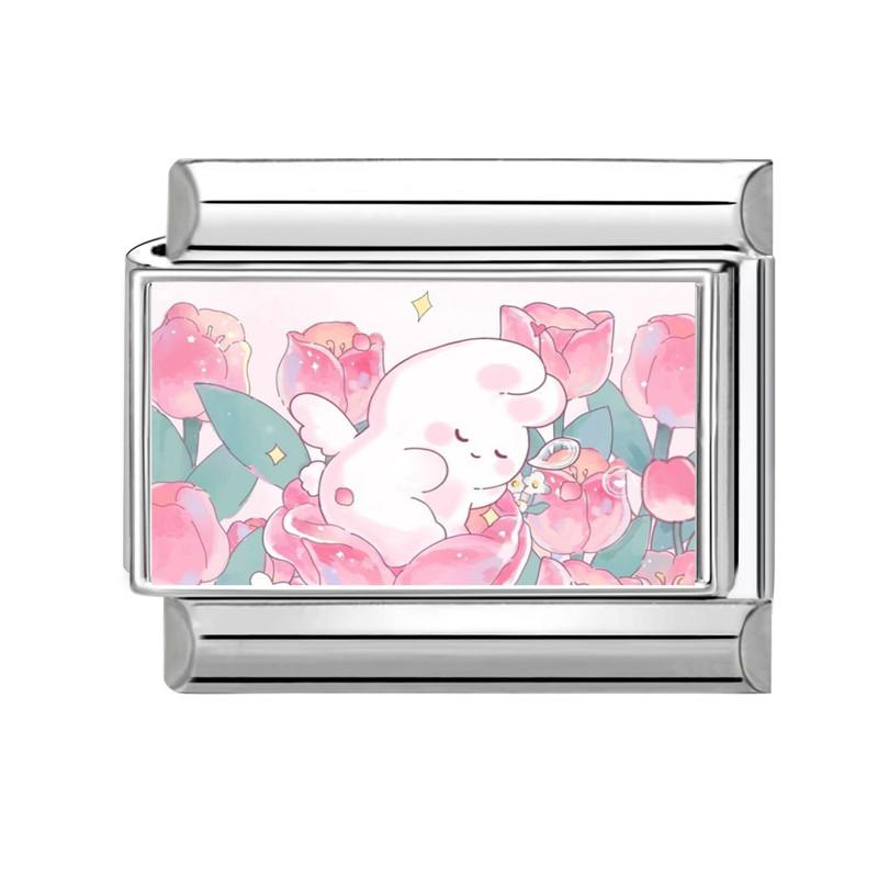 Lovely Cartoon Dogs Cats Rabbit Rose Flower Italian Charm Links Fit 9mm Stainless Steel Bracelet Women Men DIY Making Jewelry