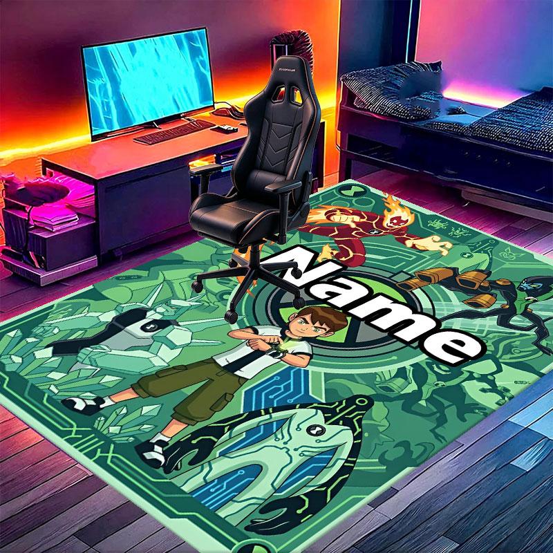 Custom Name Personalized Ben 10 Cartoon Print Carpet, Versatile Home Decor Rug, for Playroom, Apartment, Balcony, Entryway, Hallway Gift