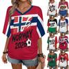 Damen Casual V-Ausschnitt Kurzarm Pullover T-Shirt Fußball Unterstützung Buchstabendruck Oberteil Locker Sitzendes Leichtes T-Shirt für Sportfans