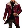 Men's Solid Color Button Pocket Work Wear Plus Leather Jacket Men's Casual Long Coat