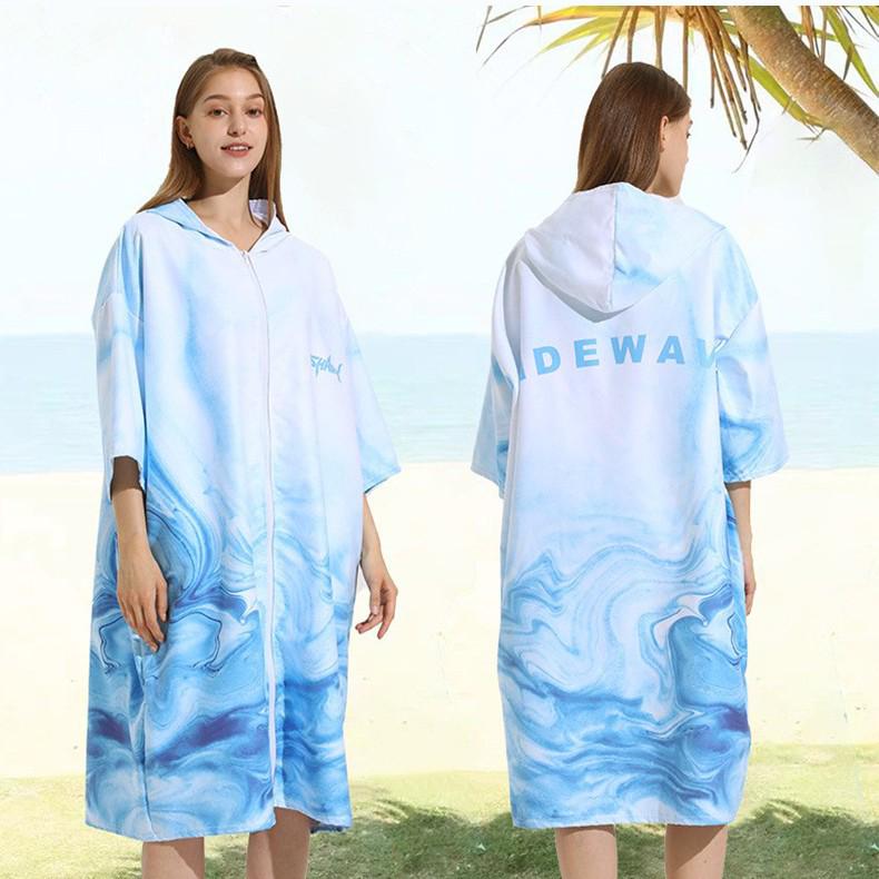 2025 Quick-Dry Hooded Swim Poncho with Zipper - Portable Bathrobe and Beach Towel