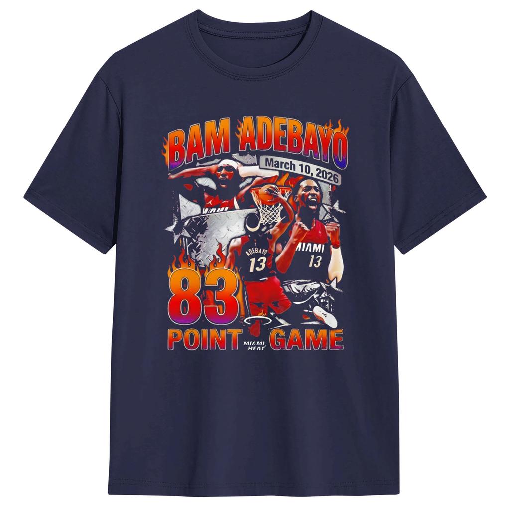 Bam Adebayo 83 Poster T-shirt da Uomo Cotone Puro Vintage Girocollo Maglietta Manica Corta Top Stampa