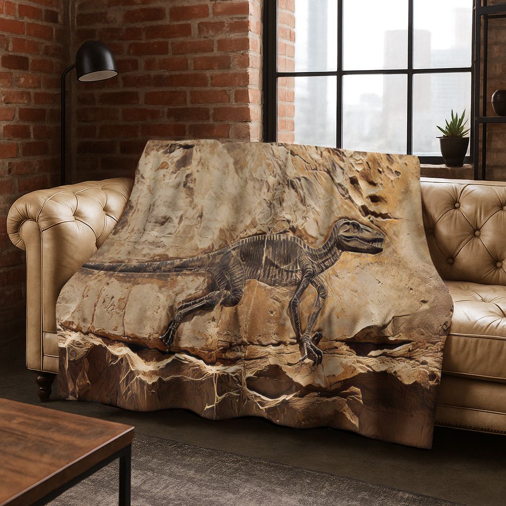Ancient Creatures Dinosaur Ammonite Fossil Art Flannel Blanket,Cozy Soft Throw Blanket for Home Bedroom Bed Sofa Cover Gift Kid