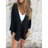 Fashion Loose V Neck Solid Color Cardigan Top Women Mid Length Sleeve