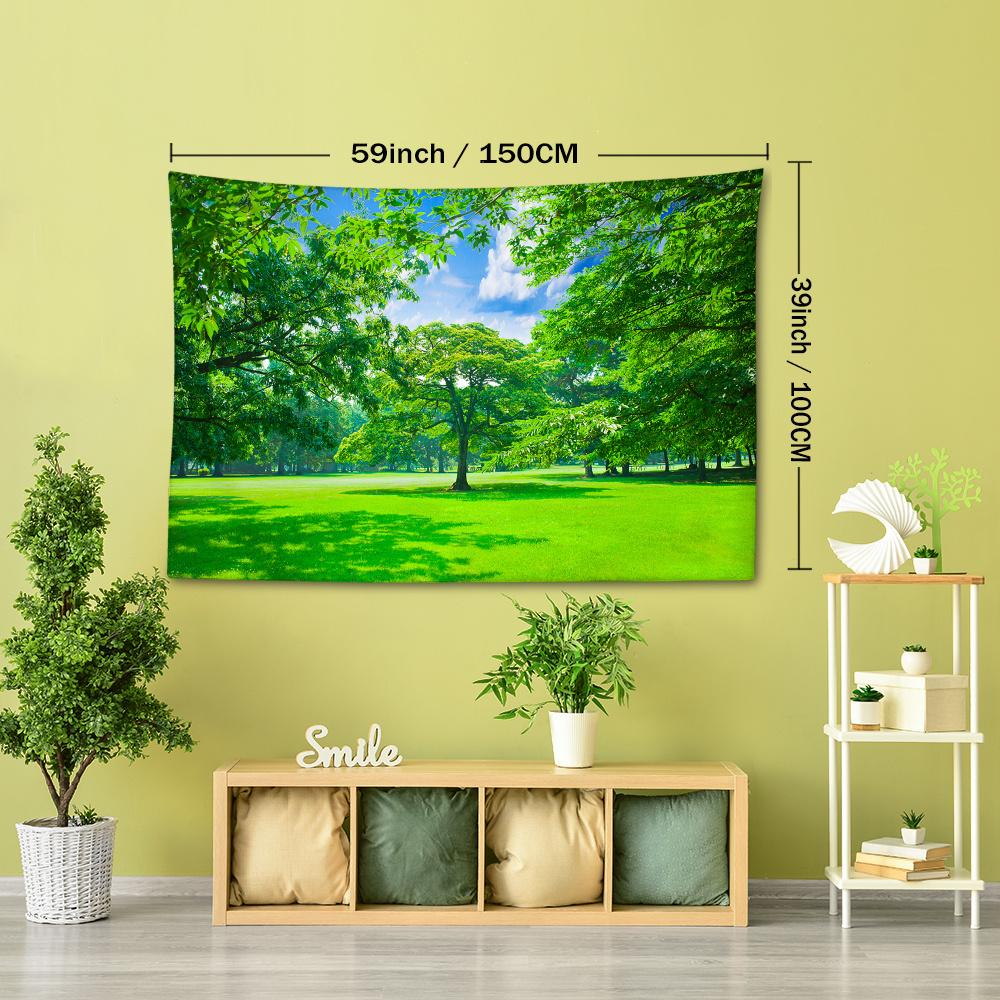 Vibrant Green Grass & Trees Tapestry - Versatile Wall Hanging for Home Decor, Perfect for Bedroom, Living Room, or Outdoor Use - Durable Polyester, Ea