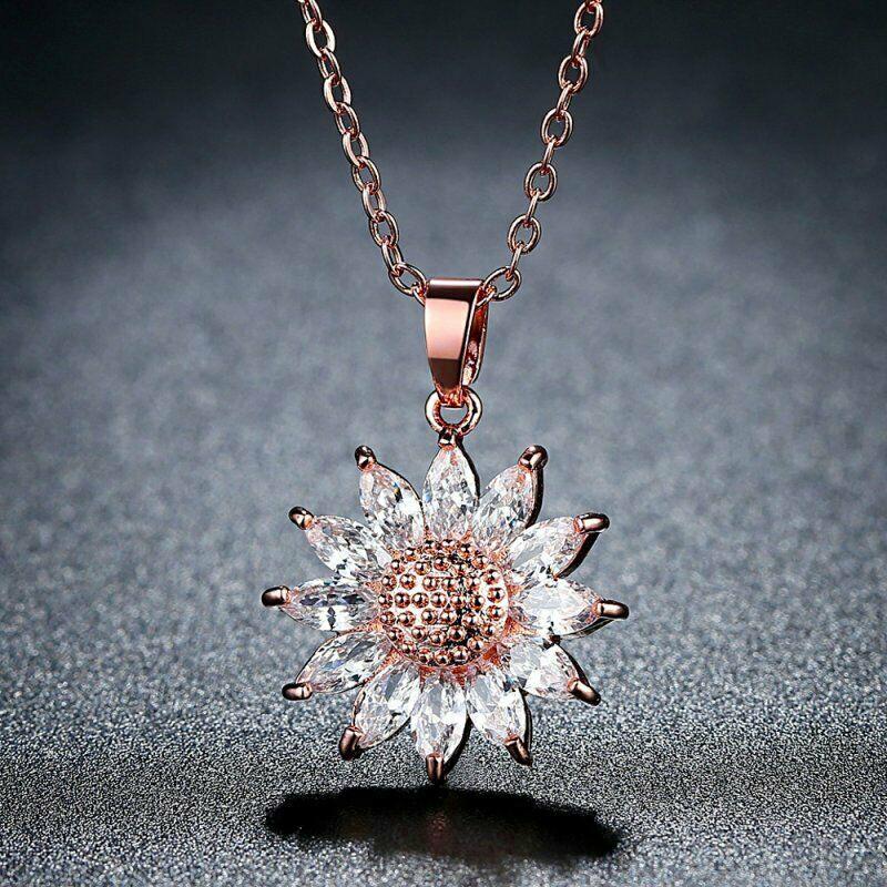 Delicate Sunflower Pendant Necklace with Luxury Marquise Cubic Zirconia Statement Accessories for WomenJewelry