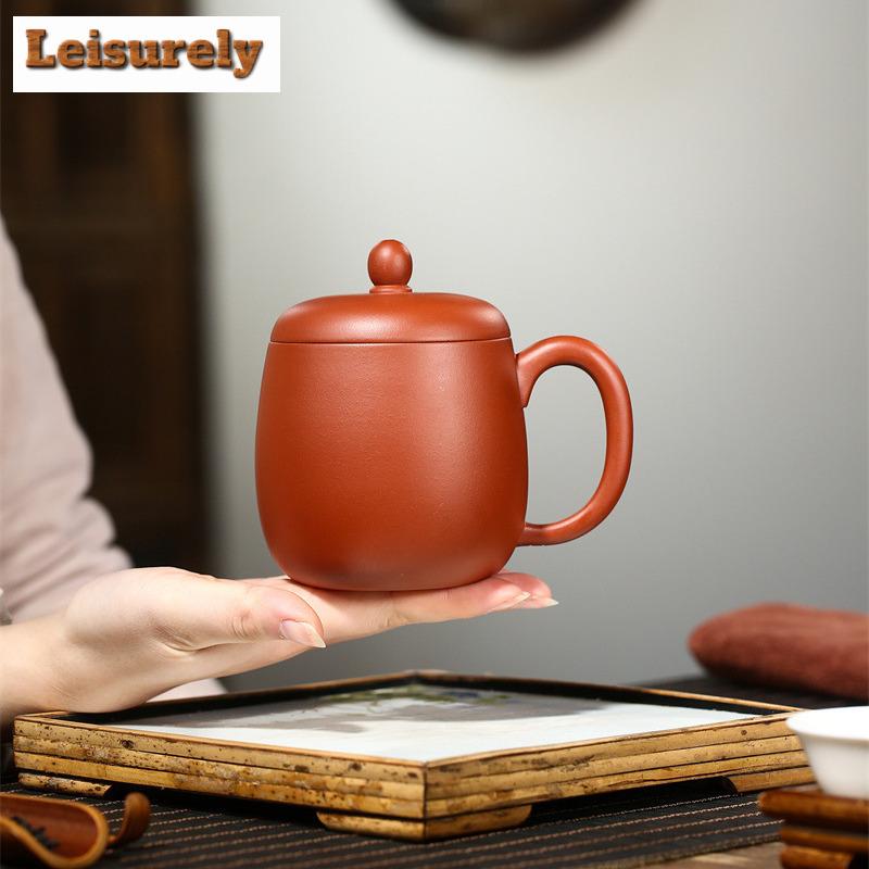380ml Yixing Purple Clay Tea Mug Handmade Covered Cup Raw Ore Zhu Mud Kettle Chinese Zisha Tea Set Cafes Supplies Customized