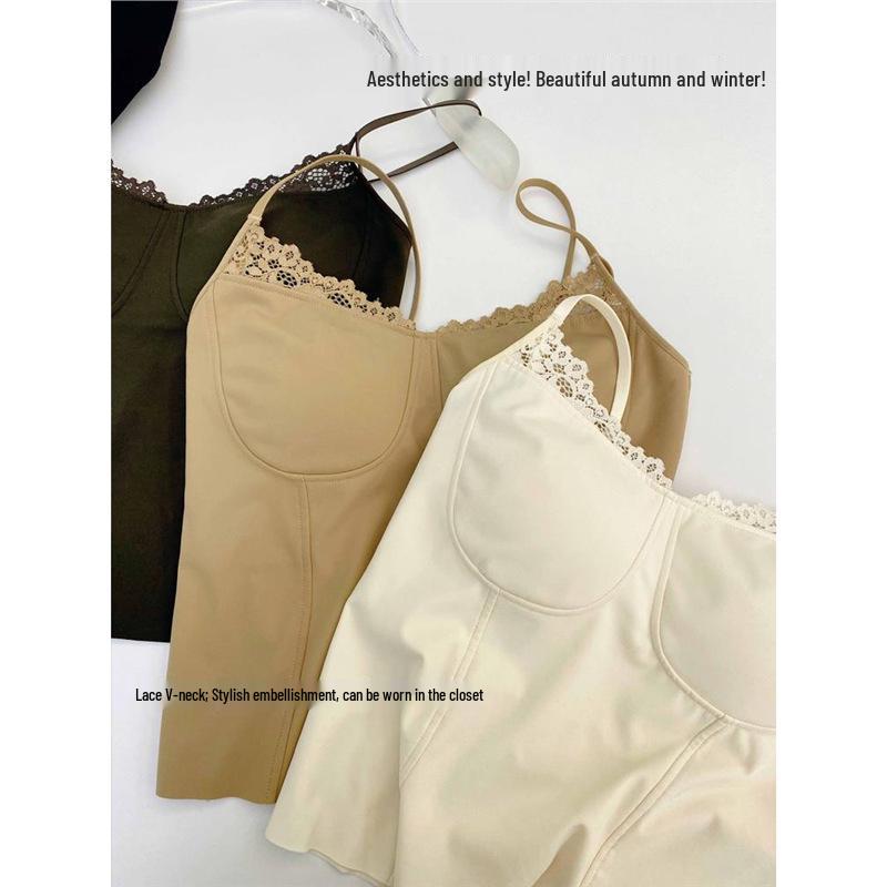 Women's Lace Warm Vest Tank Top - Autumn & Winter Integrated Bra Base Layer