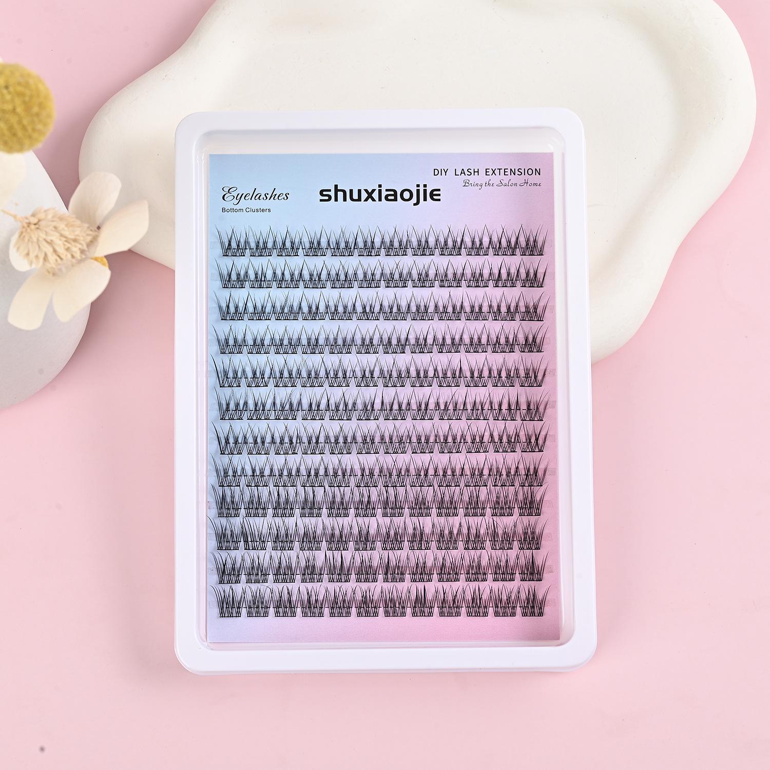 

144 Cluster Three-Row Fishtail False Eyelashes - Natural Long and Thin, Crossed Segment Design