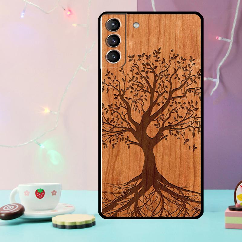 Tree Flower Bamboo Wood Case For Samsung Galaxy S24 S21 S22 S23 Ultra Plus S20 FE S8 S9 S10 Note 10 20 Ultra Cover