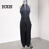 Polyester Jumpsuit Damen Ärmelloser Jumpsuit, Reißverschluss Stehkragen Weiter Bein Alle Größen Hosen Strampler, Lässige Sommer Einteiler Outfits mit Taschen