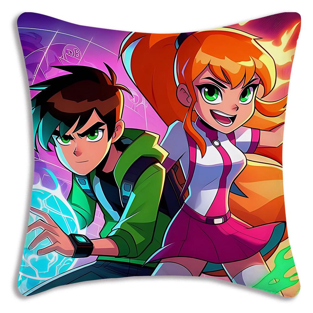 Pillow Covers Cartoon B-Ben 10 Cool Cartoon Sofa Decorative Home Double-Sided Printing Short Plush Cute Cushion Cover
