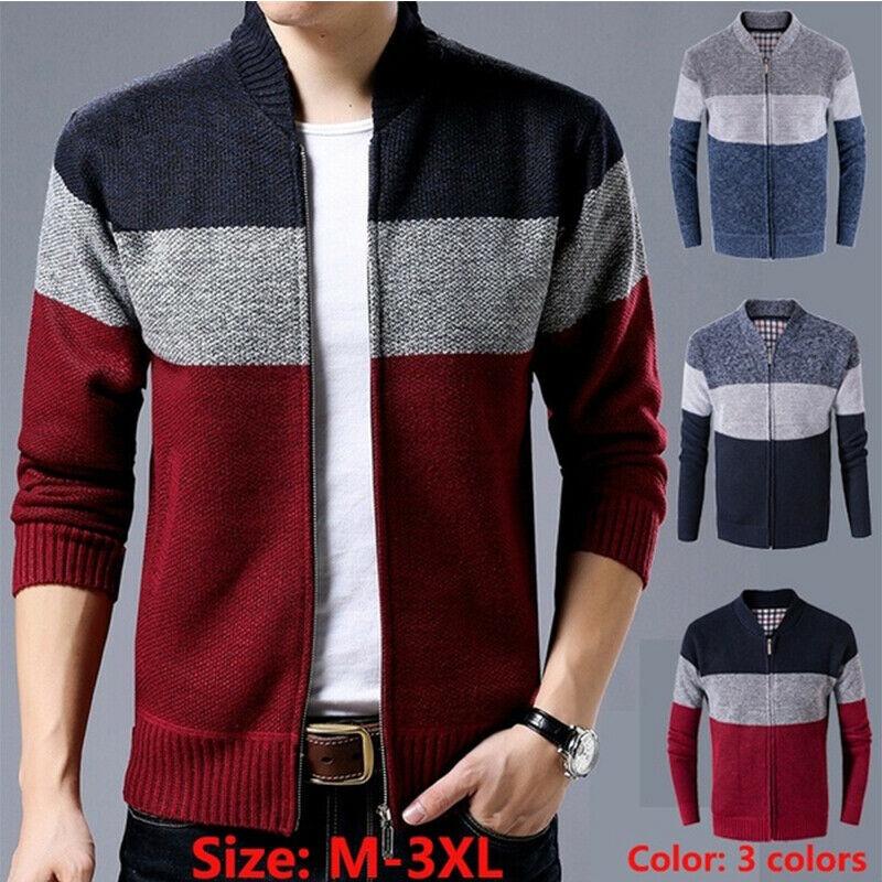 Mens Up Zip Cardigan Sweater Shawl Knitted Jumper Coat Jacket Warm Knitwear Tops