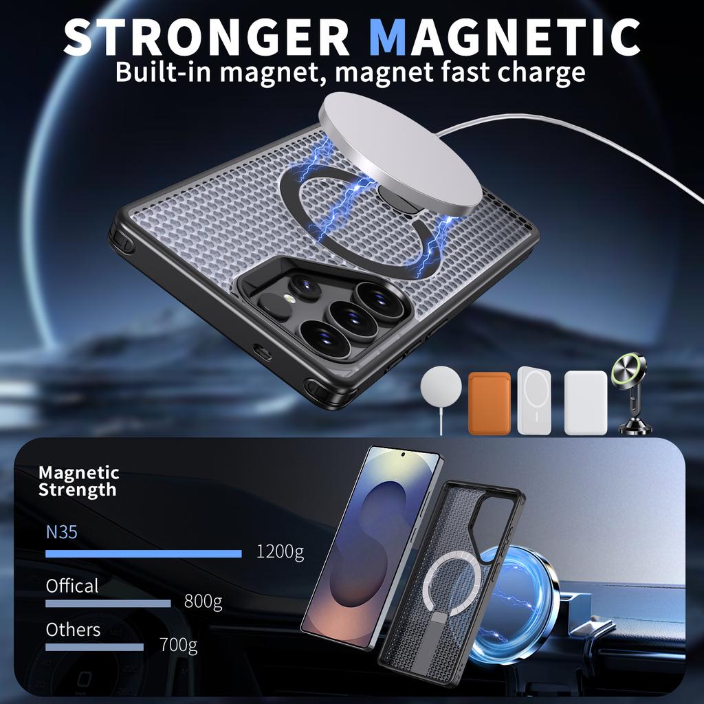 Case For Samsung Galaxy S25 S24 S23 S22 Ultra Plus S25Edge S24FE M56 F56 Heat Dissipation Hide Bracket Magnetic Shockproof Cover