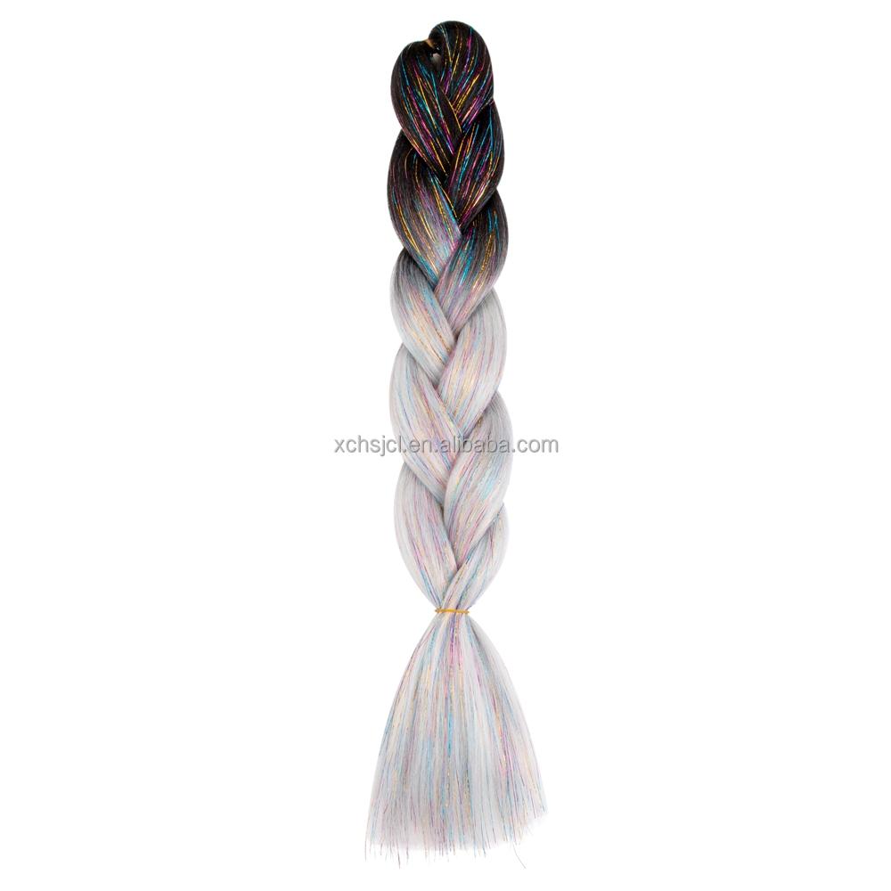 Customized Soft Heat Resistant Fiber Festival Ombre Pure 2 3 4 5 Tone Color Tinsel Glitter Jumbo Braiids