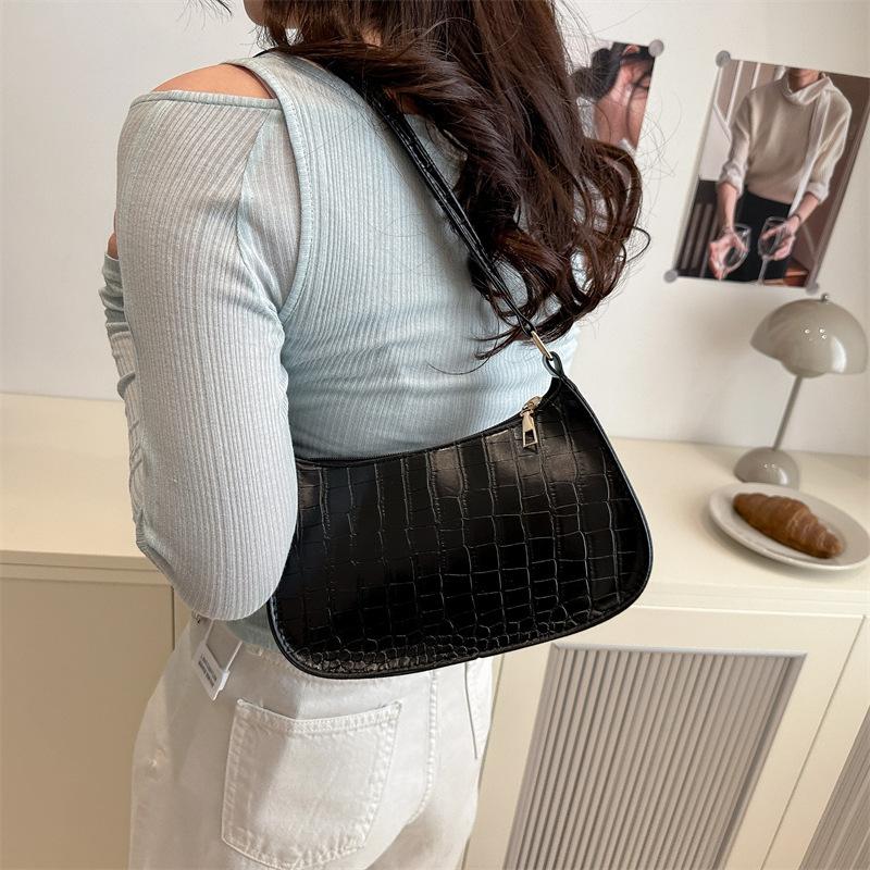 Solid Color Embossed Geometric Shoulder Bag With Zipper, Women's Shoulder Bag, Fashion Retro Zipper Bag, Casual Waterproof Handbag For Girls, Women