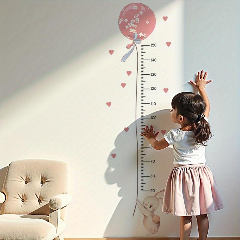 Bunny Growth Chart Wall Decals with Measurement Ruler- Pastel Pink & Hearts Nursery Decor, Removable Self-Adhesive room stickers