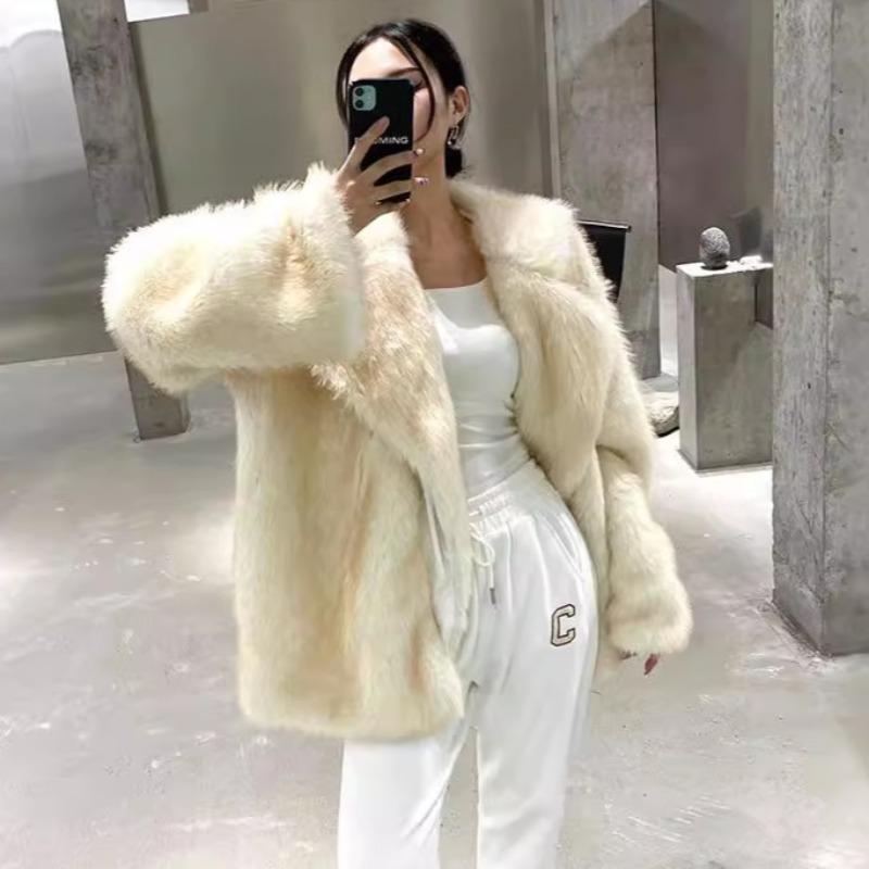 New imitation fur coat autumn and winter large lapel thickened fox fur coat medium and long environmentally friendly fur coat
