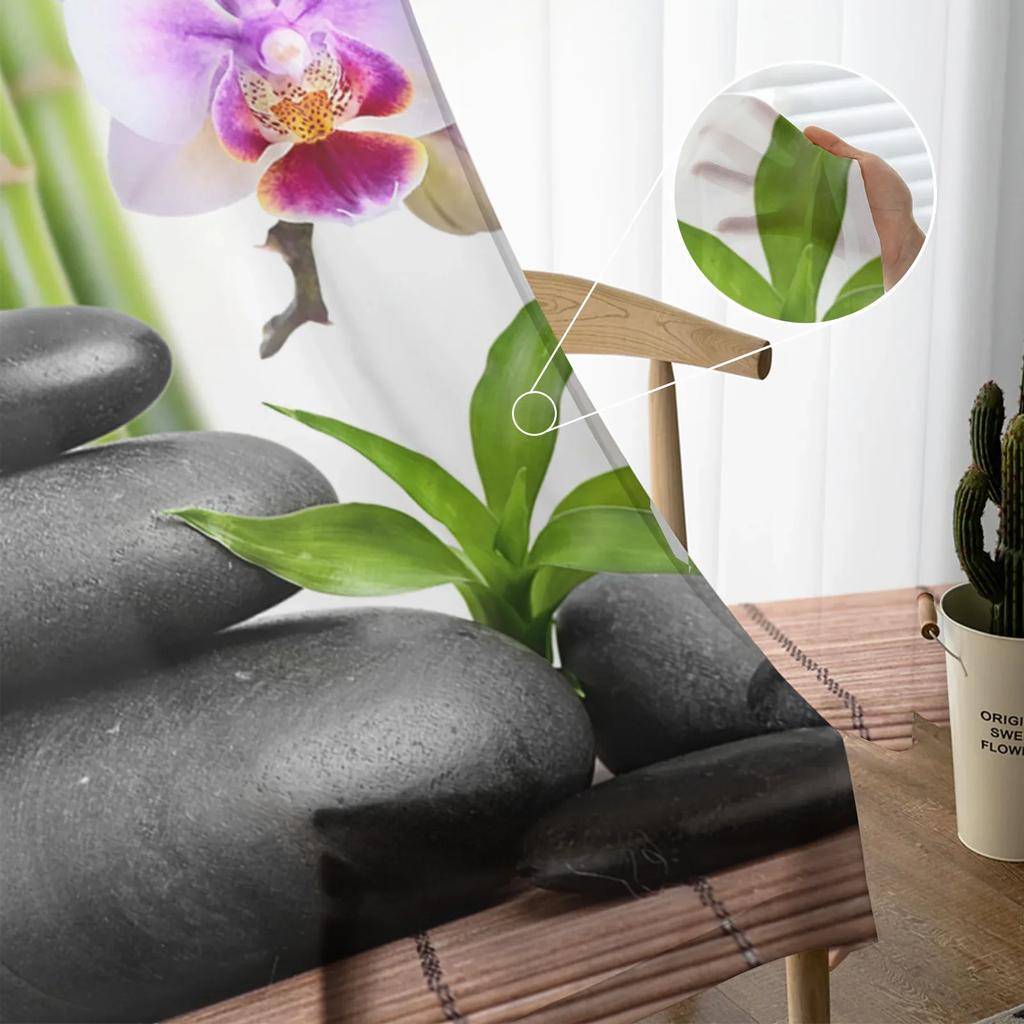 Bamboo Orchid Zen Stone Flower Sheer Curtains Living Room Window Tulle Curtains For Bedroom Kitchen Home Decoration Voile Drapes