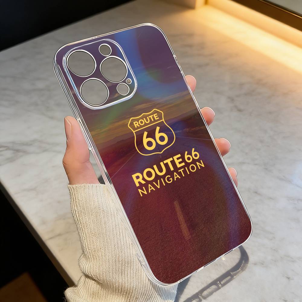 

A-American R-Route 66 Phone Case Transparent Silicone Soft For iPhone 17 16 15 14 13 12 11 Mini Pro Max Plus iPhone13PROMAX