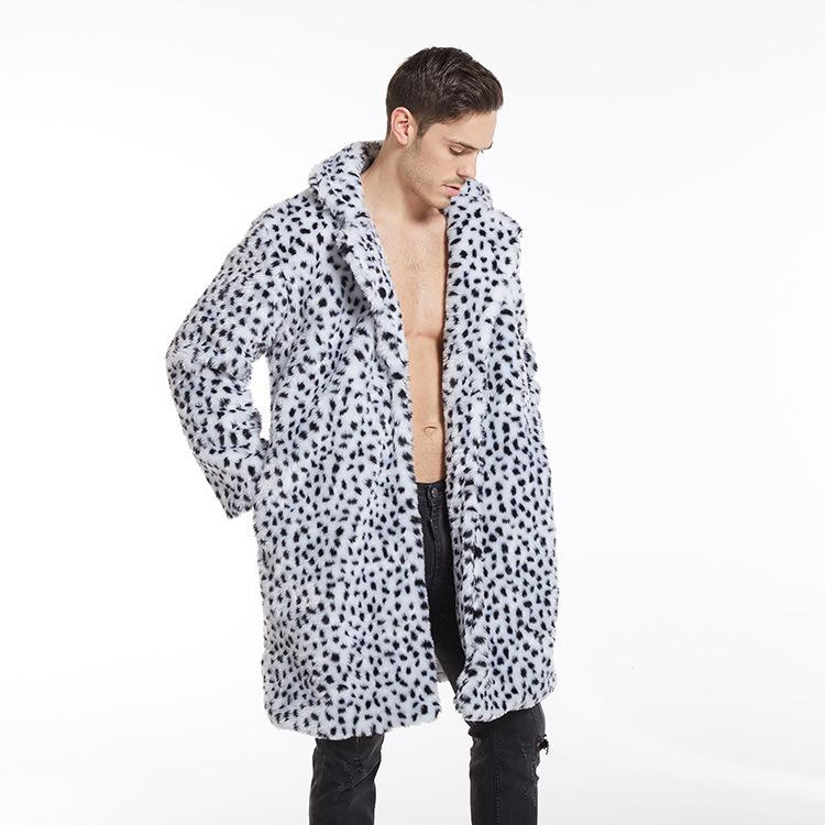 Imitation fur coat autumn and winter men's new imitation fur, jacquard leopard print large lapel collar long coat large