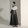 High-End Women's Black PU Leather Pleated Long Skirt - Autumn/Winter Slimming Umbrella Style