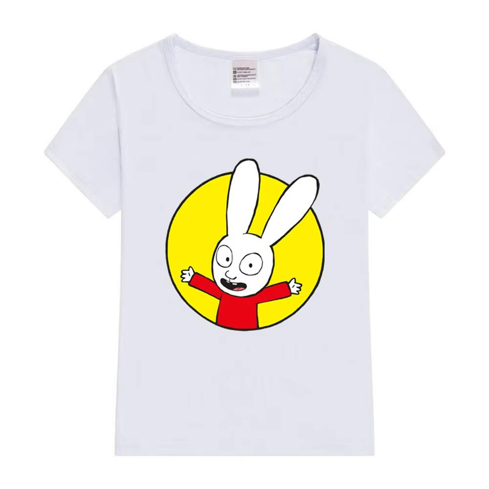 Simon Kids T-Shirt Kaninchen Aufdruck T-Shirt Sommer Jungen Mädchen Oberteil Niedlich Sommer Kinder Mode T-Shirt Eltern-Kind T-Shirt Oberteil