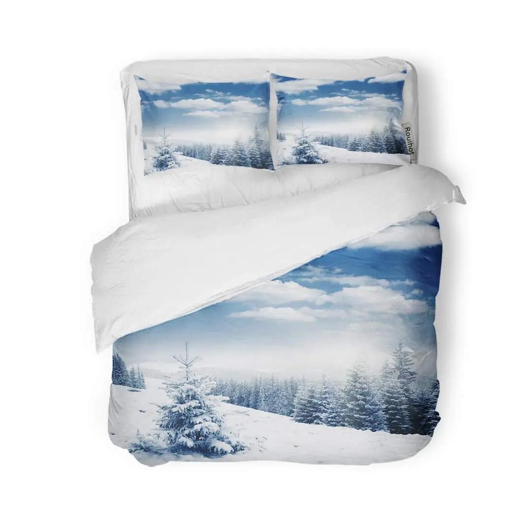 Snow Mountain Bedding Set Winter Snow Scene Comforter Cover for Boys Girls Kids 3D Duvet Cover Set Bedroom Decor 3 Pcs Full Size