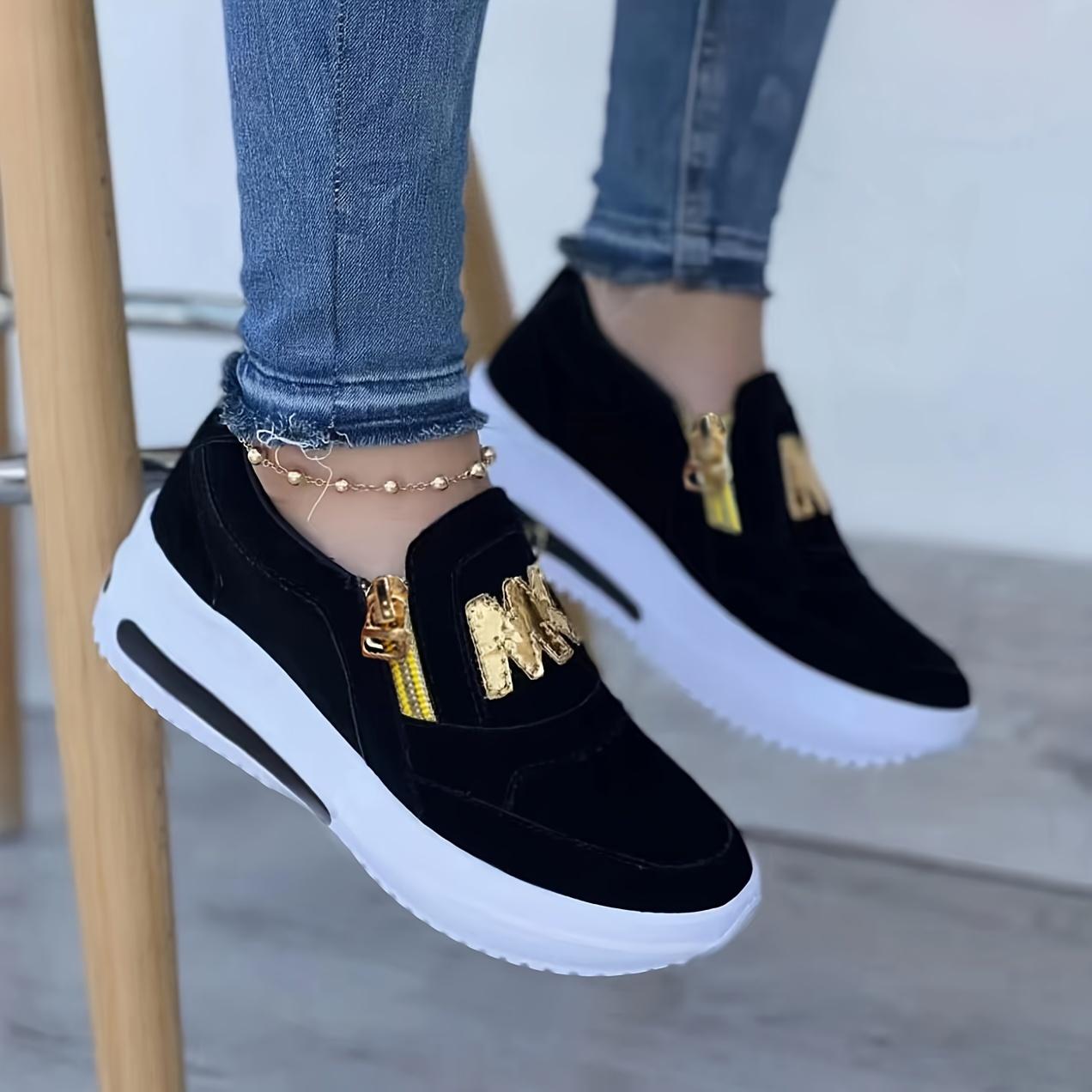

New Large Size Foreign Trade Cross-border Large Size Sports Shoes Loose Cake Flat Side Zipper Color Casual Sports Women s Shoes 35 чорний