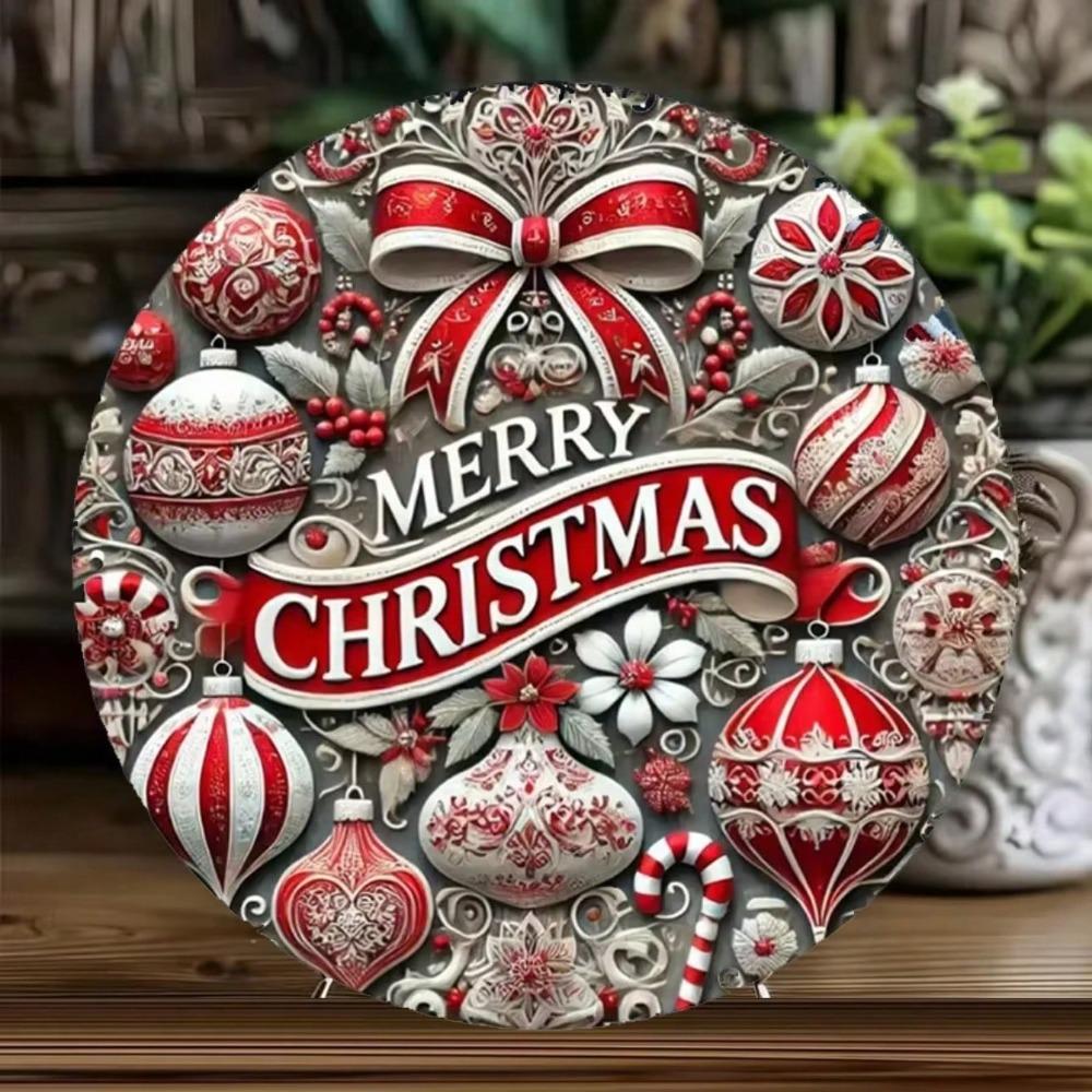 Christmas Metal Sign for Garden Decoration Holiday Round Plaque