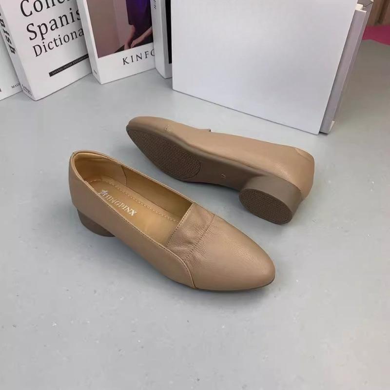 Pojedyncze buty jesień nowe niskie obcasy miękka skóra casualowy delikatny styl moda casualowe buty miękka podeszwa miękka powierzchnia