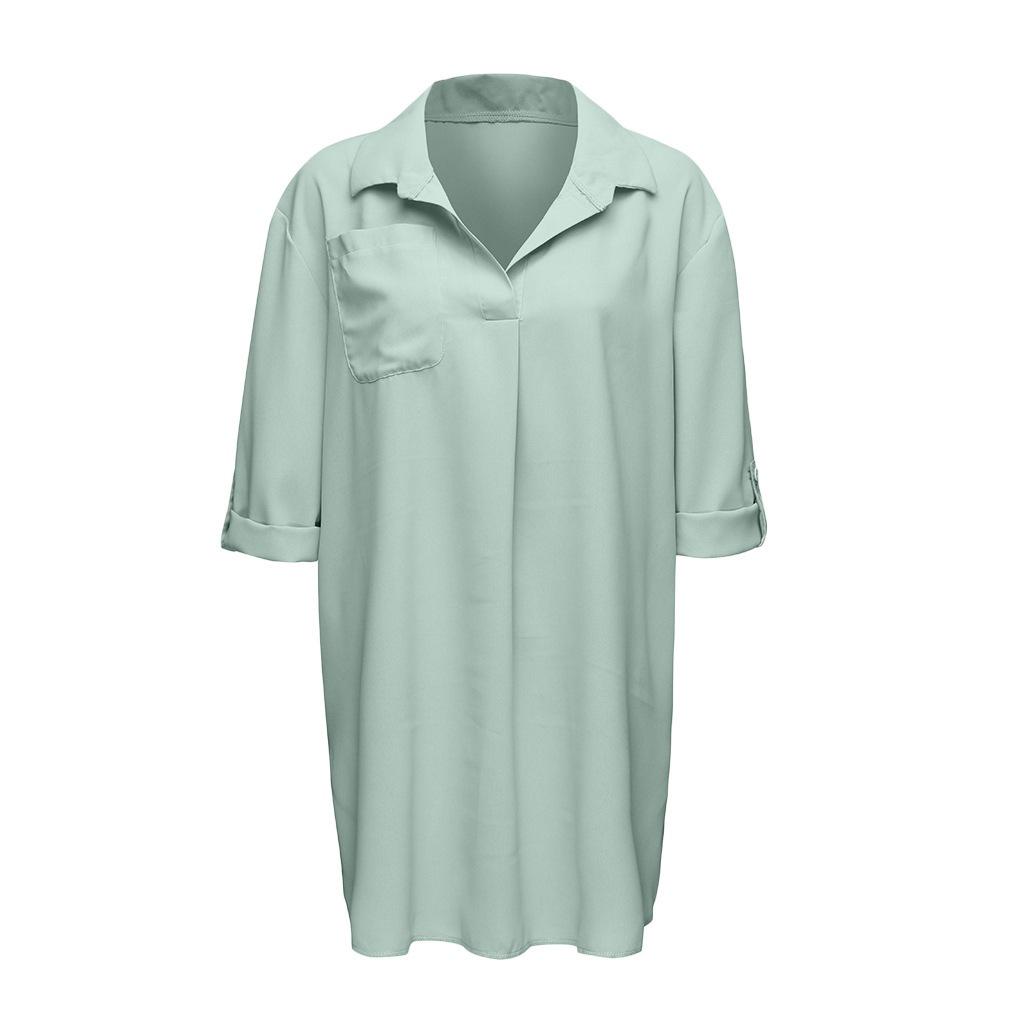 Camicia Versatile in Chiffon con Tasca da Donna 2026 - Colore Unito, Moda Europea e Americana
