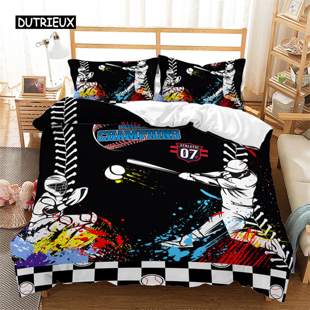 Boys Basketball Duvet Cover 3D Ball Pattern Sports Theme Bedding Set Queen Microfiber Football Competitive Game Comforter Cover