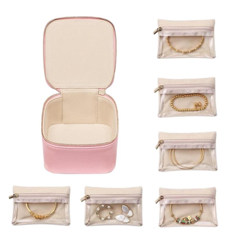 Portable Jewelry Box with 6 Compartments Compact Jewellery Storage Case Jewelry Holder Stylish Valentines Day Gift