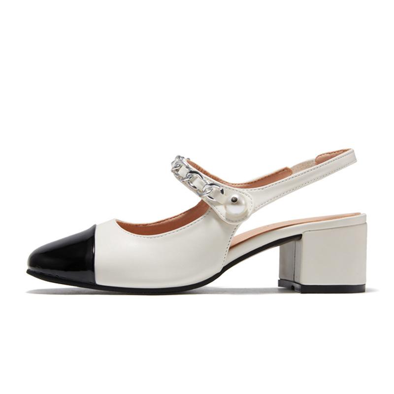 Grape mother studiolee girly style pearl chain shallow mouth empty thick heel bag head Mary Jane sandals women