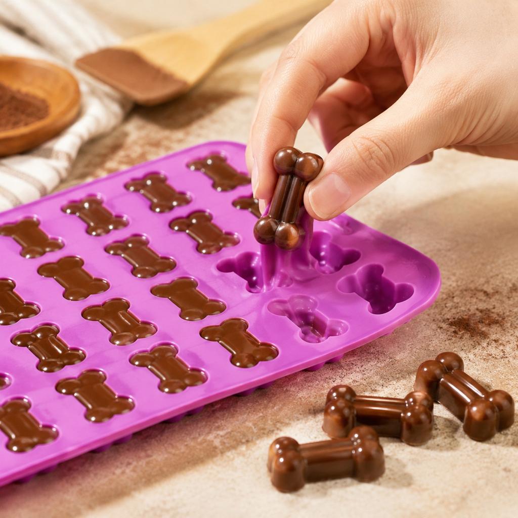 Silicone Mold for Baking 18 Cavities Bone Shaped Chocolate Candy Mold Flexible Non-Stick Tray for Small Biscuits and Confectionery Making