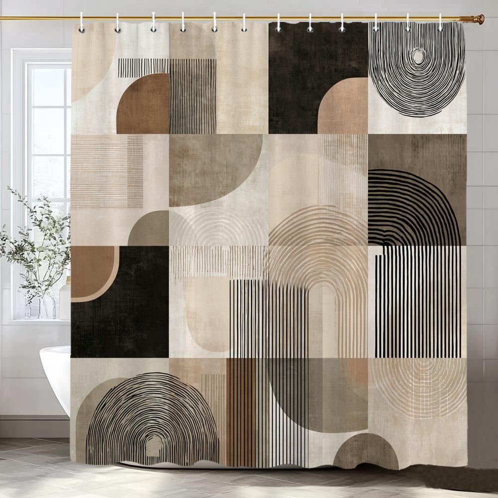 Modern Geometric Shower Curtain, Stylish Design Modern Minimalist Bathroom Curtain , Home Decoration Curtain With Hooks