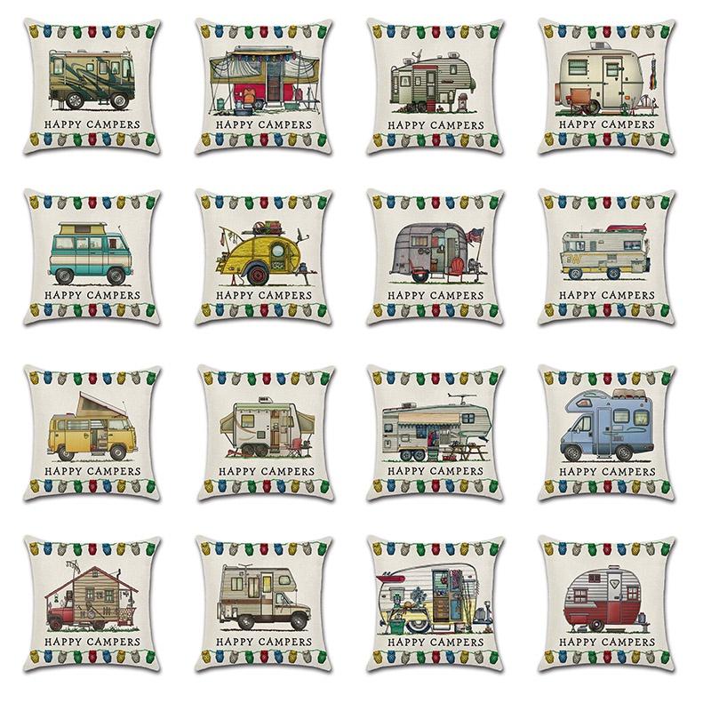 Ornate Happy Campers Sofa Throw Cushion Cover Ideal For Home Dcor