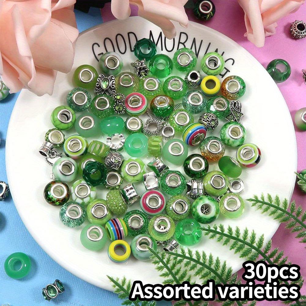 10/30/50pcs Resin Material Green Series European style Large Hole Bead Craft Bead Spacer Bead DIY Bracelet Necklace Earrings Keychain Accessories