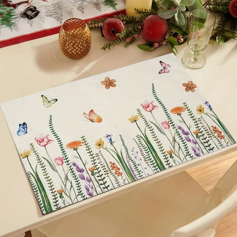 4Pcs Summer Eucalyptus Placemats for Dining Table Decoration Spring Seasonal Holiday Decoration Vintage Linens Table Mats