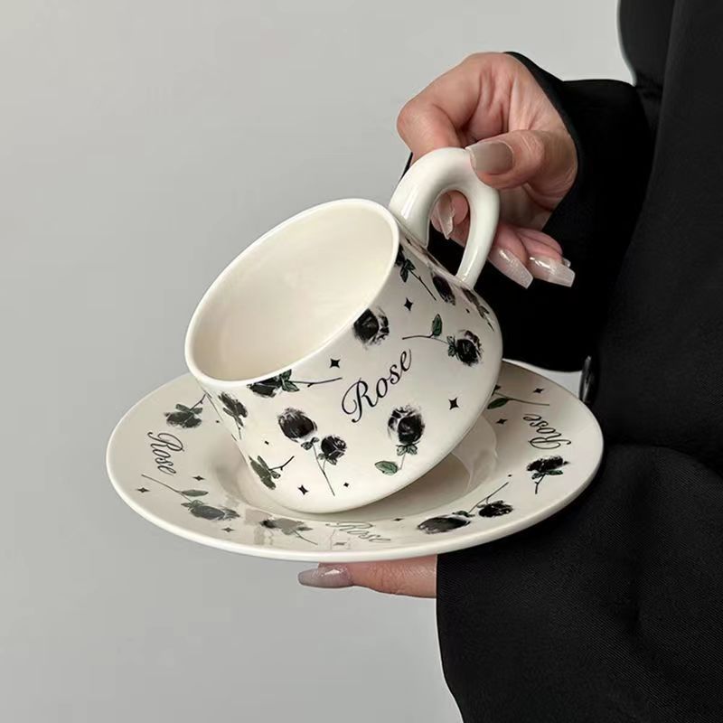 Tasse en Céramique Rose pour Femmes Vent Luxe Léger Élégant Fleur Tasse à Café Soucoupe Set Thé de l'Après-Midi Tasse à Latte