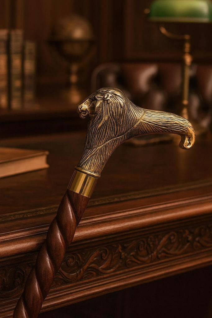 Royal Brass Handle Walking Stick – Vintage Engraved Wooden Cane Gift