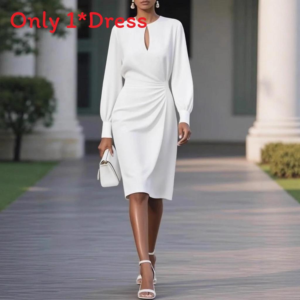 Elegant Knitted Dress With Pleats And Hollow Out Details For Office Wear Summer