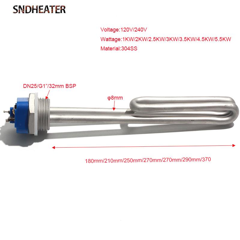 SNDHEATER DN25 G1 Závit BSP Ohřívač vody Odpor 120V 240V Nerezová ocel Ponorný Solární topný prvek 1000W 2000W 2500W
